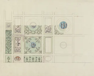 Design til loftet i spisestuen, Headfort House (wc, grå vask og pen & sort blæk over grafit på papir)